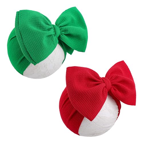 YanJie Headbands - 7" Christmas Big Bows, Handmade Red and Green Hairbands for Newborn Toddler Infant, Hair Accessories Gifts for Baby Girls, 2 Count Pack