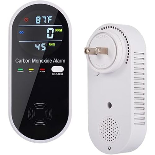 3-in-1 Carbon Monoxide Detectors, Portable Carbon Monoxide Detector for Travel with Temperature & Humidity Display, Carbon Monoxide Detector Plug in Wall for Home/RV, Accurate & Easy to Install
