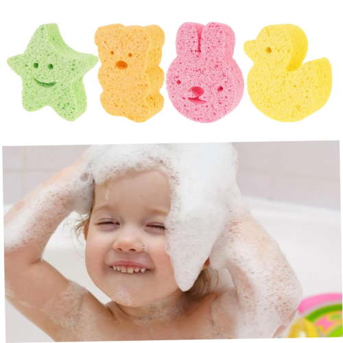 VISALY 4PCS Baby Sponge for Bathing Sponge Cute Shower Sponge Scrubber for Infant Bath Supply