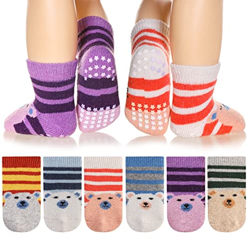 Eyean Baby Wool Grip Sock Soft Winter Warm Thick Non Slip Toddler Boy Girls Crew Socks For Children 6 Pairs