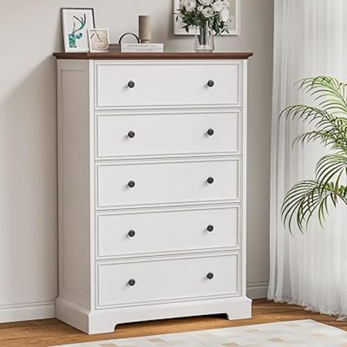Zamildon's White Dresser Bedroom with Handle 47" Tall Dressers for Bedroom, Hallway or Entryway with Anti-Tip Device