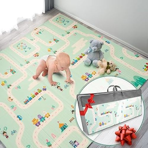 Sorbus Foldable Baby Play Mat, Kids Foam Mats for Floor with Travel Bag - Waterproof Foldable Play Mats for Babies, Infants, Toddlers, and Kids Playtime & Tummy Time 78x70x0.4 (Road Trip Route)
