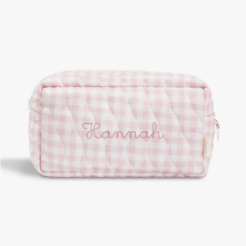 Toiletry Pouch - Pink Gingham - Script - Emma Brooke