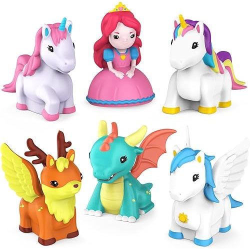 Tub Works® Fantasy Watertight Bath Toys, 6 Pack | Sealed, No Hole Bath Toys Design Keeps Moisture Out | Soft, Squeezable & Float on Water | Baby & Toddler Bathtub Toy | Unicorn Baby Girl Bathtub Toy