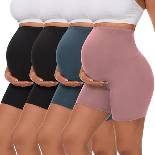 Dalavch 4 Pack Women's Maternity Yoga Shorts Over The Belly Pregnancy Biker Workout Active Athletic Pregnant Shorts 5”