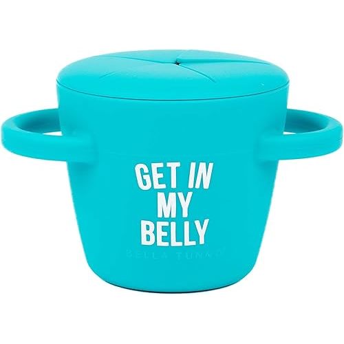 Bella Tunno Happy Snacker – Spill Proof Snack Cups for Toddlers and Babies, Snack Containers Made from Silicone BPA Free, Soft Opening & Removable Lid (Get in My Belly)