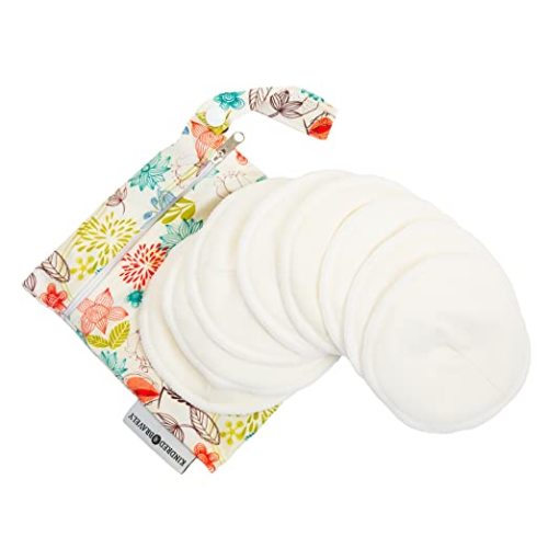 Organic Washable Breast Pads 8 Pack | Reusable Nursing Pads for Breastfeeding with Carry Bag - 9 Piece Set - Beige Multicolored