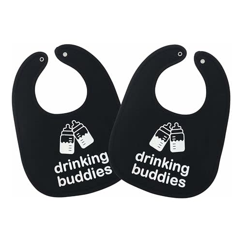 100% Cotton Drinking Buddies Twin Bibs Cute & Practical Unisex Bibs for Twins with Waterproof, Durable, for Everyday Use