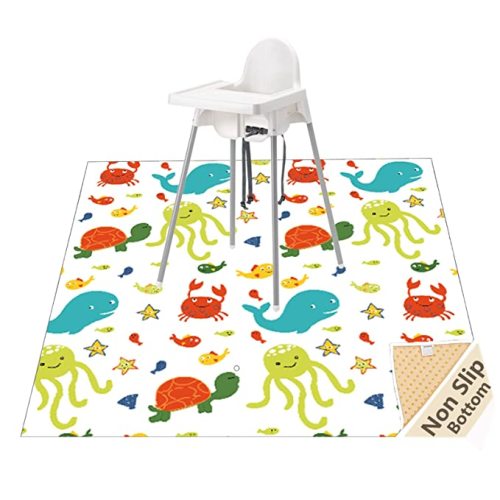 WOMUMON Splat Mat for Under Highchair/Arts/Crafts, Baby Reusable Waterproof Anti-Slip Floor Splash Mat, Portable Play Mat and Table Cover (51", Seaworld)