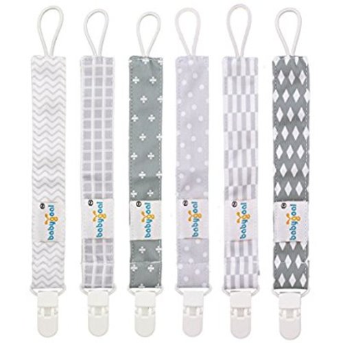 Babygoal Pacifier Clips for Boys, 6 Pack Pacifier Holder Fits Most Pacifier Styles &Teething Toys and Baby Shower Gift 6PS09 - Plastic Clips - Diamond and dots