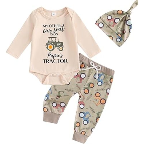 Newborn Baby Boys Long Sleeve Letters Deer Romper Bodysuit Tops Camo Pants with Hat 3 Pcs Outfit Clothes Set