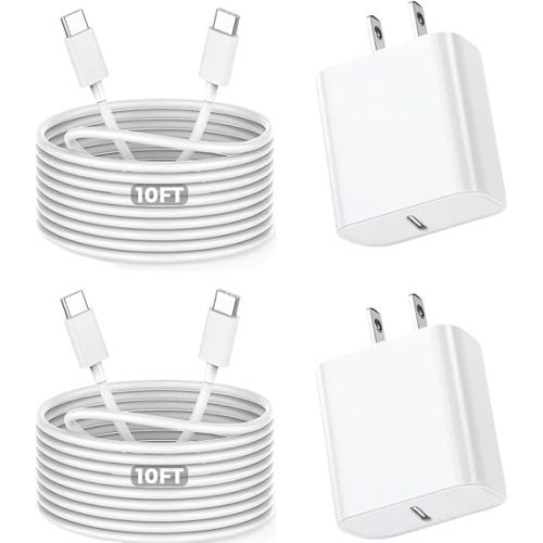 10Foot Fast iPhone Charging Cable,2Pack Super Fast iPhone USB C Wall Charger Block with 10FT USB C-C Charging Cable Type C Apple Adapter for i Phone 17Air/17 Pro/16/16e/16 Pro Max/15/iPad Pro/Air/Mini