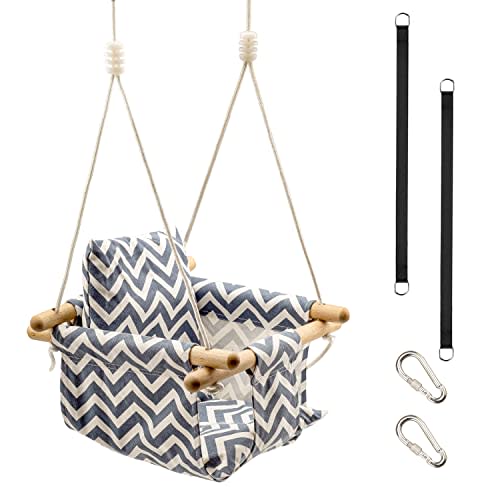 KINSPORY Toddler Baby Hanging Swing Seat Secure Canvas Hammock Chair with Soft Backrest Cushion - Installation Accessories Included