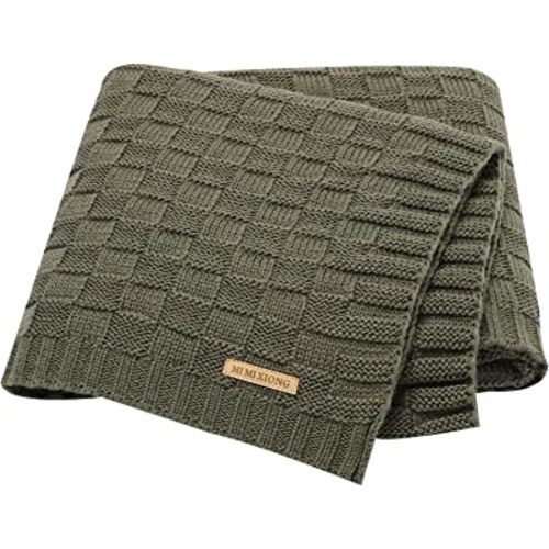 LAWKUL Cable Knit Baby Blanket Receiving Crochet Safe Natural Gender Blankets for Newborn Boy Girls Size 40x30 Inches Dark Green