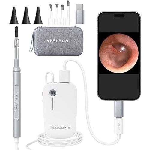 Teslong Digital Otoscope, Ear Camera with Ear Wax Removal Tools, Video Ear Scope Otoscope with Light, Compatible with iPhone15, iPad, Android Phone, USB, Ear Picks, Waterproof, 1080p HD
