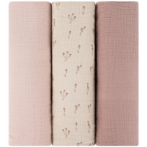 Ely's & Co. Muslin Swaddle Blanket 3-Pack for Baby Boy— 100% Cotton Muslin Extra-Large Swaddle Blankets (47”x 47”) Mauve Bluebell
