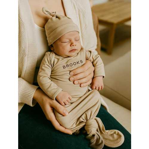Personalized Bamboo Newborn Baby Boy Gown – Coming Home Outfit – Soft Knotted Baby Sleeper