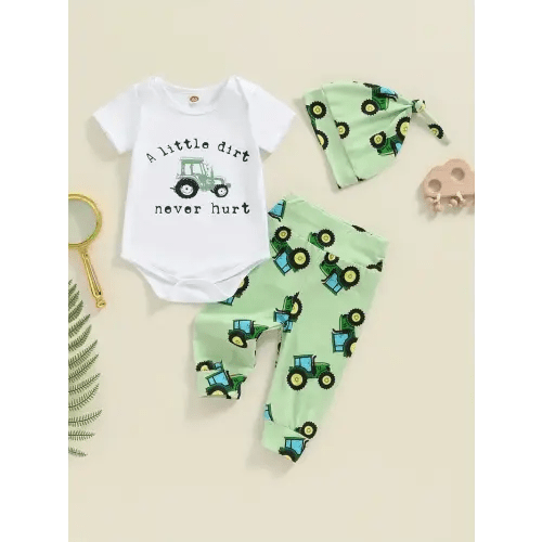 baby boys farm clothes short sleeve tractor print romper + - Temu