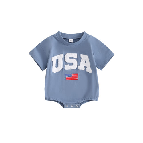 4th of July Baby Boy Girl Outfit Newborn Infant Bubble Romper Short Sleeve Fourth Of July American Flag Summer Bodysuit