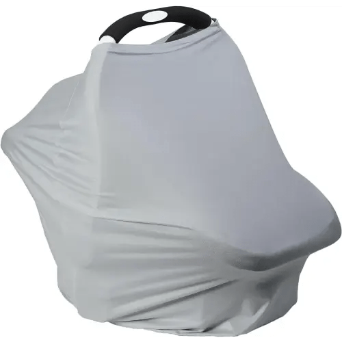 Breathable Car Seat Cover for Babies – Multi-Purpose Soft Rayon Nursing Cover for Breastfeeding, High Stretchy Infant Carseat Canopy, Stroller Cover (Light Grey)