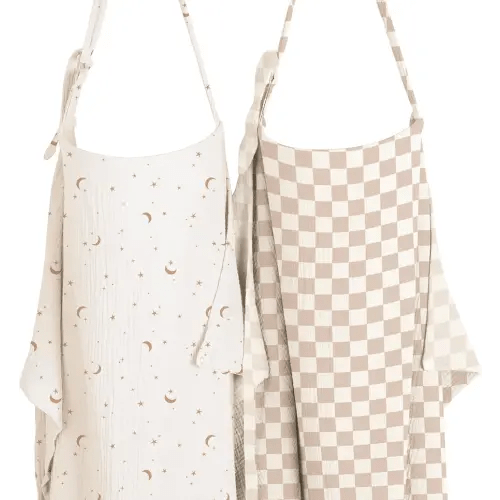 Konssy 2-Pack Muslin Nursing Cover Up for Breastfeeding Moms with Rigid Hoop, 100% Cotton, Lightweight & Breathable Breastfeeding Cover, Adjustable & Comfort
