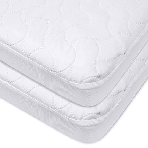 American Baby Company 2 Pack Waterproof Fitted Porta/Mini Crib Mattress Protector, Quilted and Noiseless Mini Crib Pad Cover, White, 38"x24"x5" - 2 Count