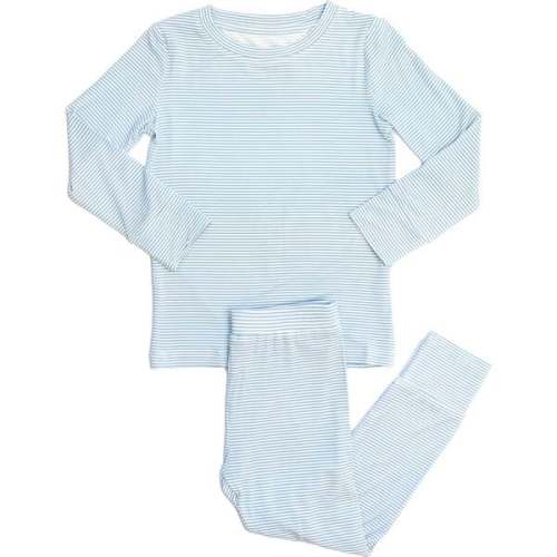 Mini Stripe Pajamas, Dusty Blue - The Uptown Baby | Maisonette