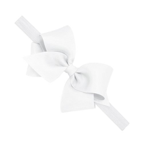 Wee Ones Girls' Classic Grosgrain Hair Bow on a Matching Baby Hair Band, For All Hair Types, Small Bow, 6-24 Months, White