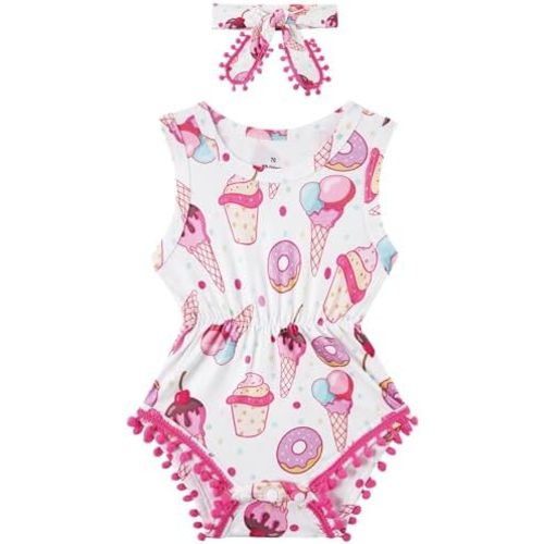 UNICOMIDEA Baby Girl Clothes 0-24 Months Floral Sleeveless Baby Cowgirl Newborn Romper Jumpsuit Outfit Set with Headband