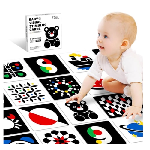 High Contrast Baby Flashcards, Black White Baby Cards with Red Yellow Blue Newborn Toys for Infants Visual Stimulation Brain Sensory Development 20 Pcs 40 Pages 5.7'' x 5.7''(3-6 Months)