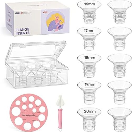 Nuliie 10PCS Flange Sizing kit 16/17/18/19/20mm for 24mm Flange/Shield of Most Pumps, BPA-Free Flange Inserts, Compatible with Momcozy/Elvie/Spectra/Bellababy/TSRETE/Nuliie Breast Pumps