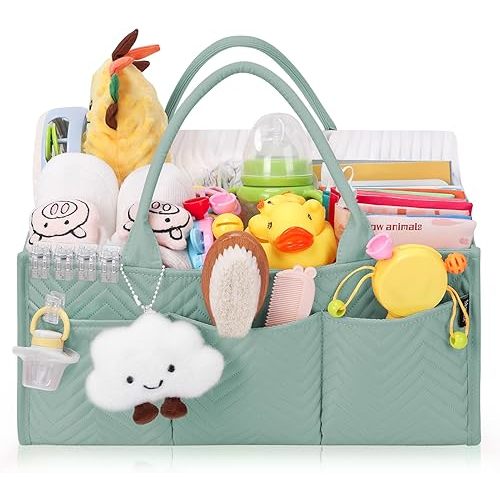 Skycase Large Diaper Caddy Organizer, Baby Organizers and Storage for Newborn Essentials Must Haves, Nursery Storage Basket for Baby Shower Gifts, Baby Registry Search for Boy or Girl - Green