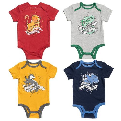 Harry Potter Gryffindor Slytherin Ravenclaw Newborn Baby Boys 4 Pack Bodysuits Red / Gray / Yellow / Blue Newborn