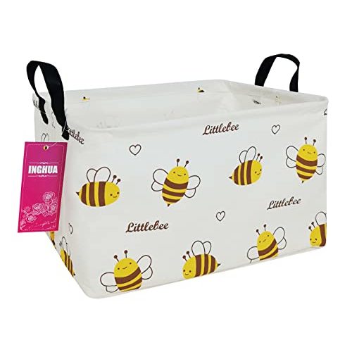 INGHUA Rectangular Storage Basket Fabric Organizer Bin for Toys,Books,Clothes,Gifts,Pets-Perfect for Home,Office,Nursery,Dorm,Shelf(Rec-Bee )