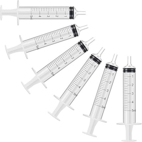 6 Pack – 5ml Plastic Syringe with Measurement, No Needle Suitable for Refilling and Measuring Liquids, Feeding Pets, Oil or Glue Applicator