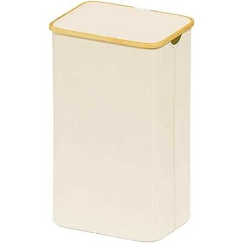 SUOCO Laundry Hamper with Lid, 29 Gal (110L) Clothes Basket with Bamboo Handles, Large Foldable Laundry Hamper for Bedroom, Bathroom, Dorm, Laundry Room - Beige
