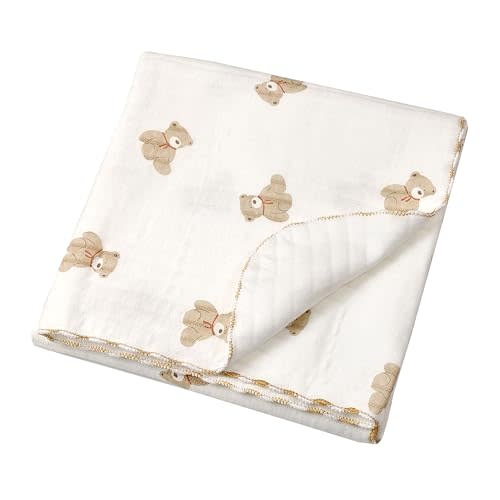 Gunnaicat Cotton Baby Blanket Warm Toddler Quilt Lightweight Baby Bedding for Girls and Boys (Bear, 85x85CM)