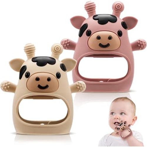 2 Pack Baby Teething Toys 3-6 6-12 Months, Silicone Teether Mittens