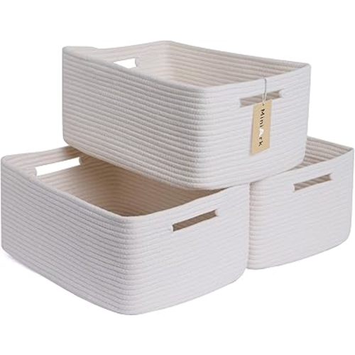 Large Storage Baskets for Shelves, Closet Organizers Bins for Clothes Blanket Towels, Baby Nursery, Toy Baskets Box, Woven Rope Baskets, 17 x 13 x 7.5”, 3 Packs Off White