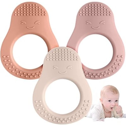 3 Pack Baby Teething Toys, Food Grade Silicone Teethers for Babies 3-6 6-12 Months, Avocado Shape Baby Teether with Easy to Hold, Teething Relief for Babies, BPA Free