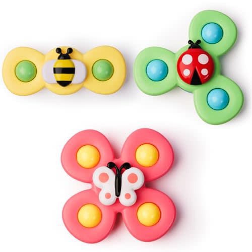 LiKee Strong Suction Cup Fidget Spinnerz Sensory Bath Toys for Baby 12 18 Months Airplane Car Travel Table & Window Toys for 1 2 Year Old Toddler Boys and Girls (Insect-1)