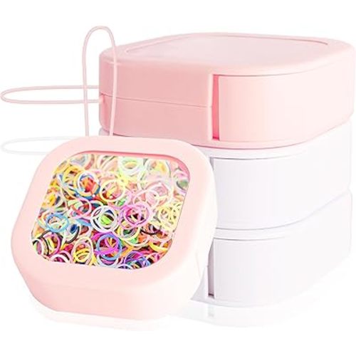 Hair Tie Organizer, 4 Pcs Portable Storage Holder Qtip Dispenser for Accessories, Small Items Holder Containers for Home Office Outdoor Travel Organizer, Pink&White