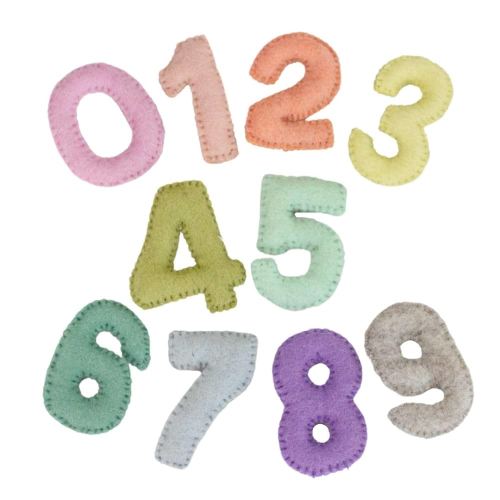 Felt Number Set 0-9 Play Counting Soft Toddler Child Toy- PASTEL COLORS- Educational Montessori- Pretend Learning 100% Wool- Approx. 3" Tall