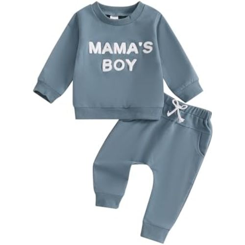 Baby Boy Fall Clothes, Infant Toddler Winter Outfits Letter Embroidery Long Sleeve Sweatshirt Pants Sweatsuit Set