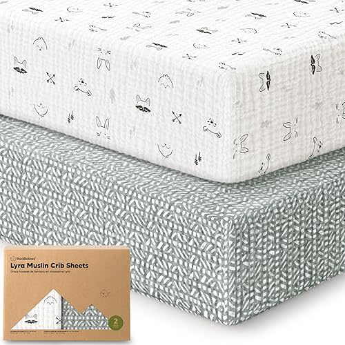 KeaBabies 2-Pack Muslin Crib Sheets for Boys, Girls - 100% Organic Cotton Fitted Baby Crib Mattress Sheet, Soft Breathable Standard Toddler Bed Cover Bedding Set, Neutral, Durable 52x28 (Nordic)