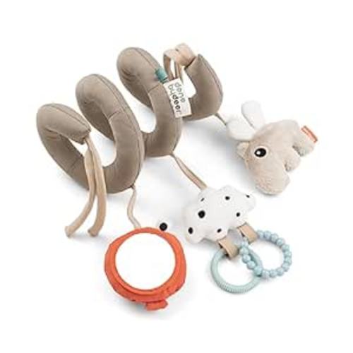 Done by Deer Happy Clouds Sand Activity Spiral - Soft and Engaging Baby Toy with Crinkle Sound, Mirror, and Tactile Elements - Perfect for Cots, Car Seats, Strollers, and Prams - Sand/Grey