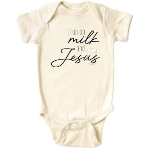 I Run on Milk and Jesus Cute Baby Bodysuit Shirt Custom Clothes Unisex Baby Gift for Mom Newborn