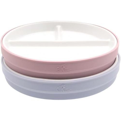 Elk and Friends Kids 6.7” Porcelain Divided Plates with Silicone Sleeves | Suitable for Babies/Kids/Toddlers | Microwave & Dishwasher Safe | Non Slip | Snack Dishes