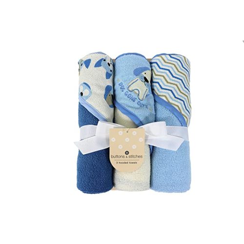 Cudlie Buttons & Stitches Baby Boy 3 Pack Rolled/Carded Hooded Towels in Dog Gone Cute Print, GS71722
