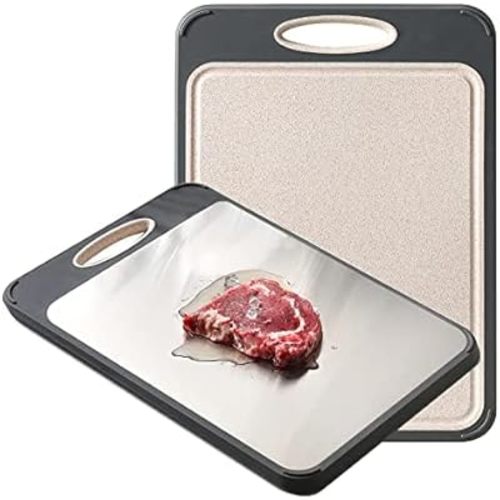GUANCI Cutting Board for Kitchen, Stainless Steel Cutting Board Double Sided for Chopping Meat/Vegetables, Stainless Steel/Wheat Straw PP, Kitchen Gifts Easy to Clean Large 16”×11”